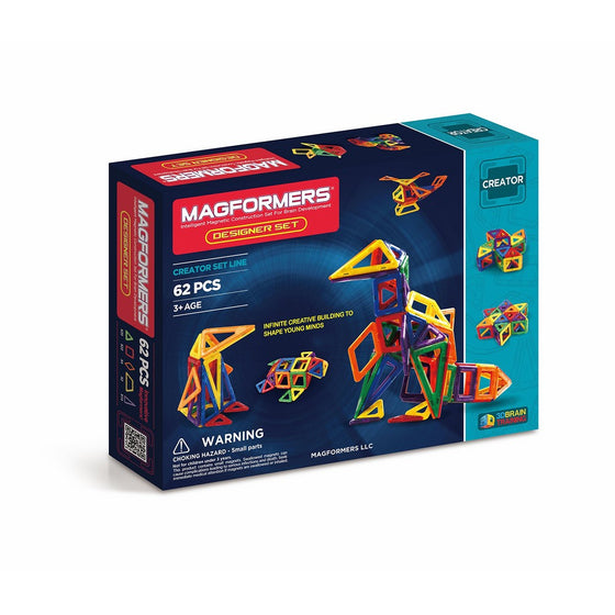 Magformers Designer Set (62-pieces) Magnetic Building Blocks, Educational Magnetic Tiles Kit, Magnetic Construction shapes STEM Toy Set