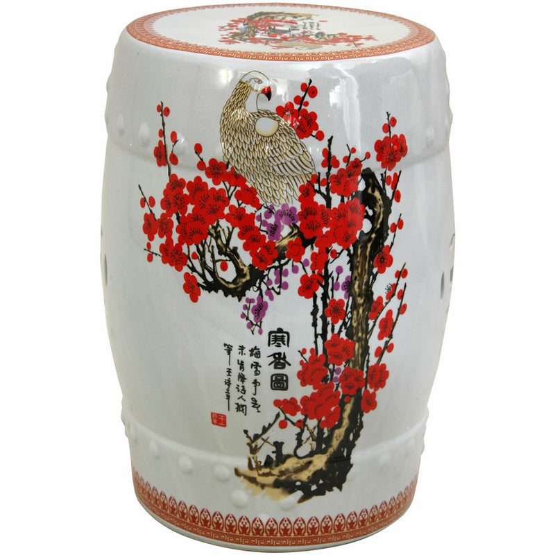 Oriental Furniture 18" Cherry Blossom Porcelain Garden Stool