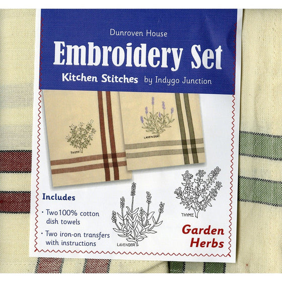 Dunroven House Garden Herbs Kitchen Stitches Embroidery Set, Cream with Red Stripes