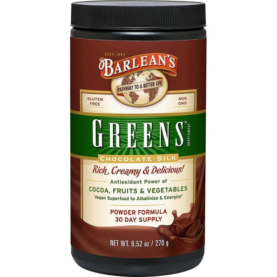 Barlean's Organic Oils Greens Alkaline & Energize, Chocolate Silk, 9.52 Ounce