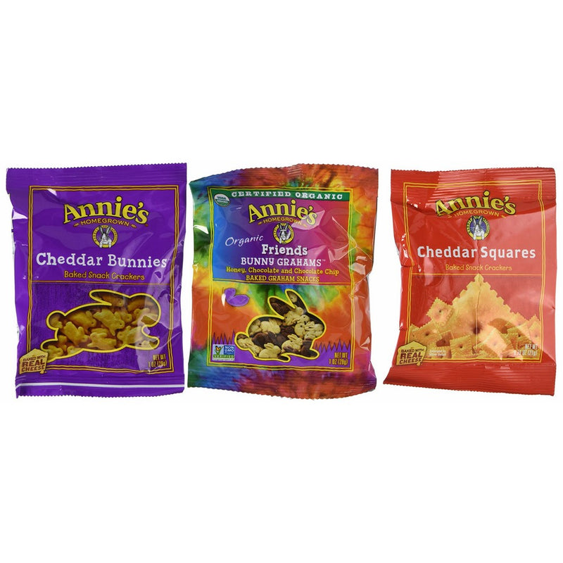 Annie's Variety Snack Pack, Cheddar Bunnies/Friends Bunny Grahams/Cheddar Squares, Baked Snack Crackers, 12-Count, 11 oz
