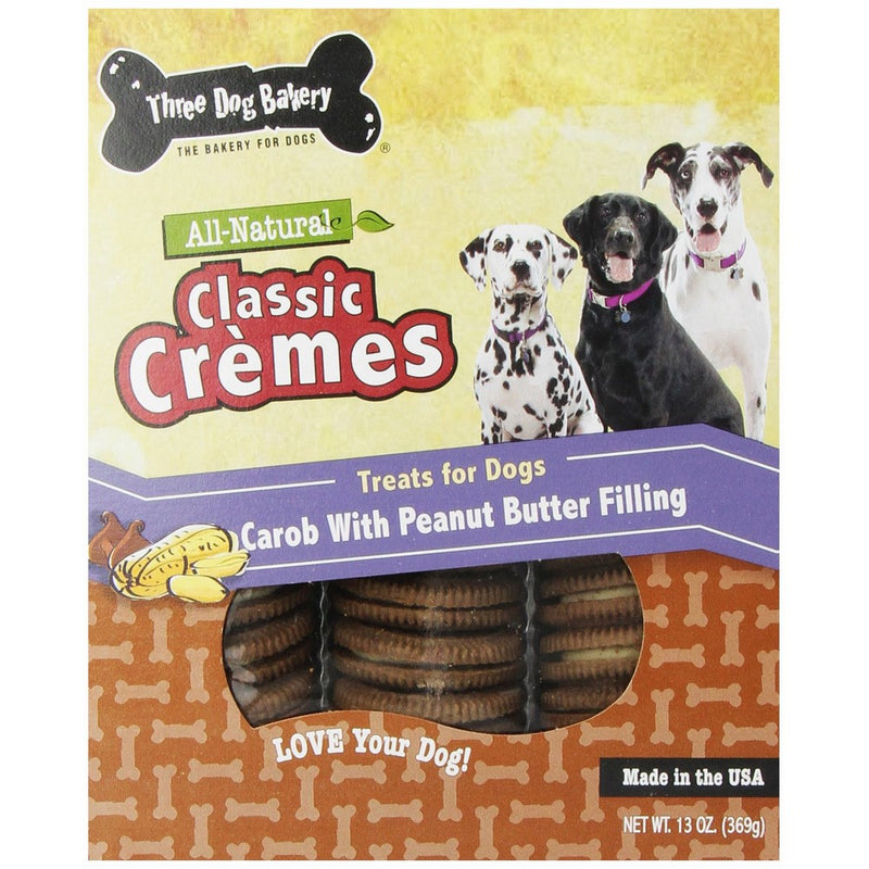 Three Dog Bakery Classic Cremes Baked Dog Treats, Carob with Peanut Butter Filling, 13 oz