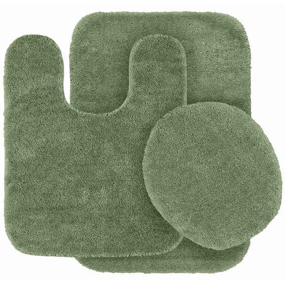 Garland Rug 3-Piece Traditional Nylon Washable Bathroom Rug Set, Deep Fern