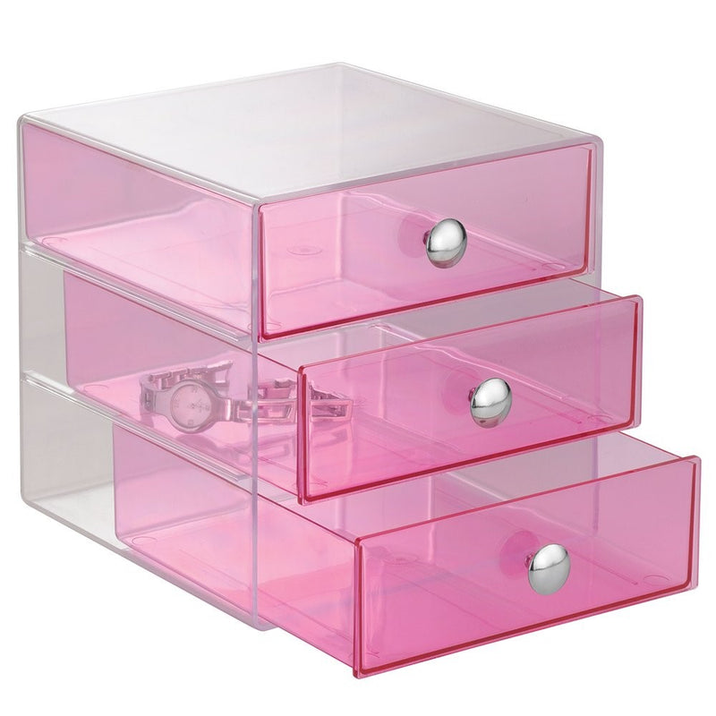 InterDesign 3-Drawer Storage Organizer for Cosmetics, Makeup, Beauty Products or Kitchen/ Office Supplies, Berry