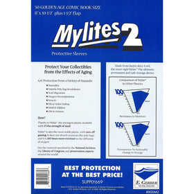 Mylites 2 Mil Comic Book Golden Age Size 8" x 10 1/2" Plus 1-1/2" Flap Pack of 50
