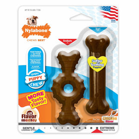 Nylabone Puppy Chew Textured Ring Bone, Puppy Toy Twin Pack, Flavor Medley