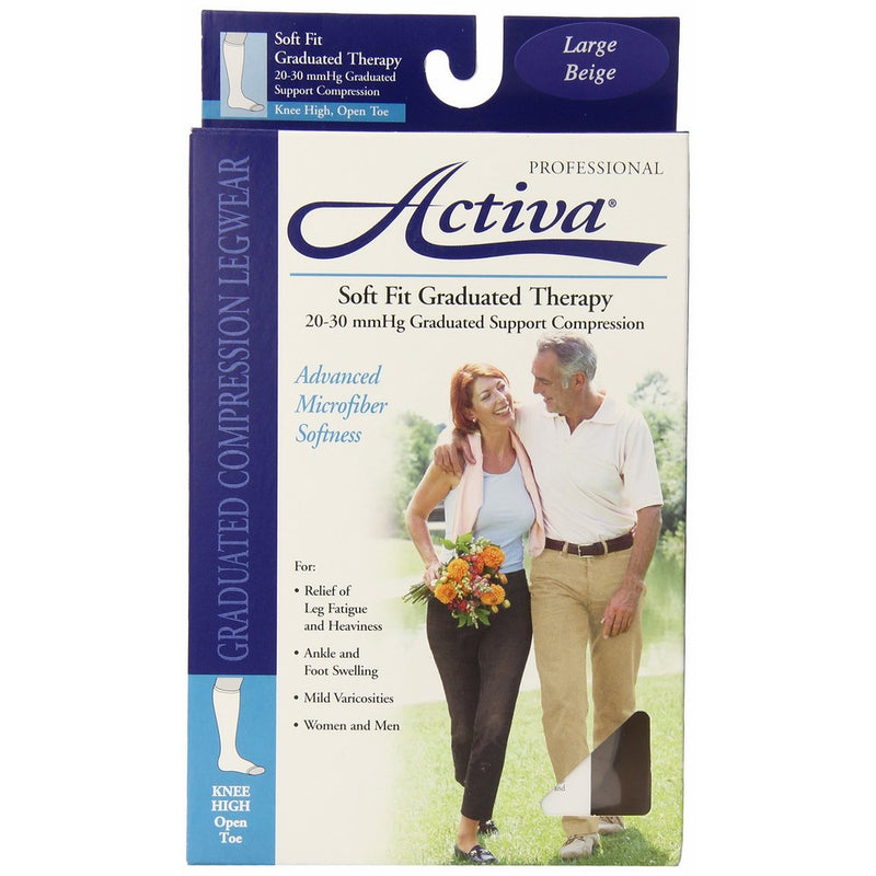 Activa Soft Fit 20-30 mmHg Knee High with Open Toe Stockings, Beige, Large