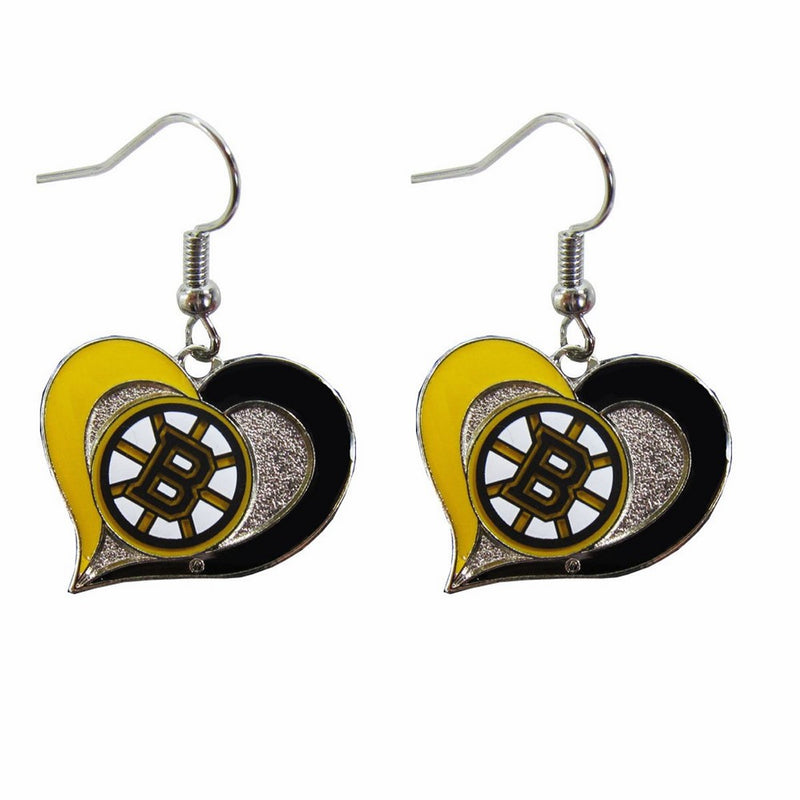 Boston Bruins Swirl Heart Earring NHL Dangle Logo Charm Gift