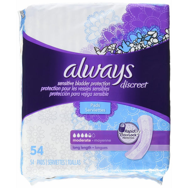 Always Discreet Pads Long Length Moderate Absorbency - 54 ct cs of 3