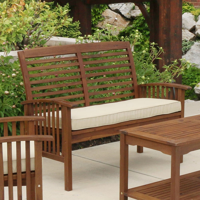 WE Furniture Solid Acacia Wood Patio Loveseat Bench