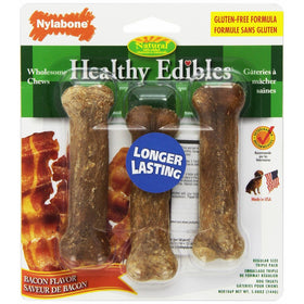 Nylabone Healthy Edibles Regular Bacon Flavored Dog Treats with Vitamins, Triple Pack