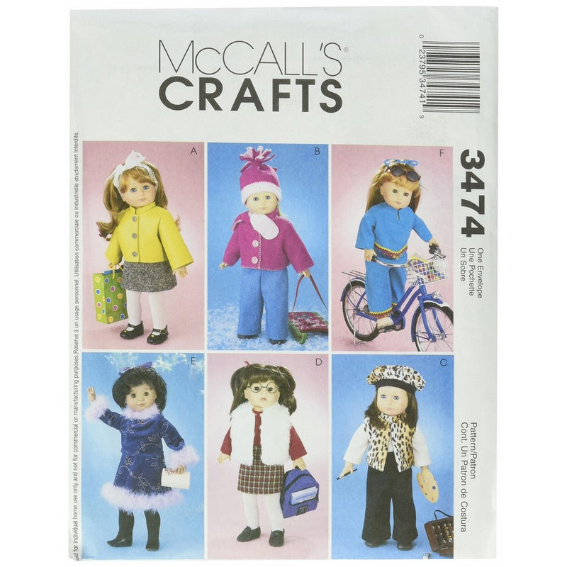 McCall's Patterns M3474 18-Inch Doll Clothes, One Size Only