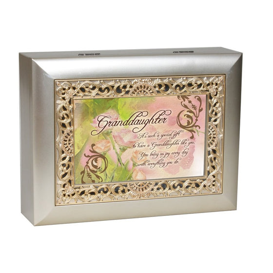 Cottage Garden Music Box - Granddaughter Plays You Light Up My Life With Ornate Champaign Silver Finish