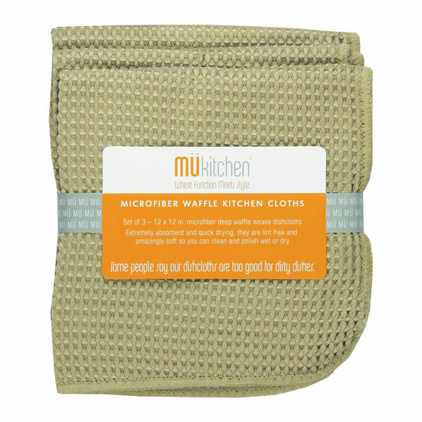 MUkitchen Microfiber Waffle Dishcloth, 12 by 12-Inches, Set of 3, Pebble