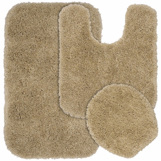 Garland Rug 3-Piece Serendipity Shaggy Washable Nylon Bathroom Rug Set, Taupe