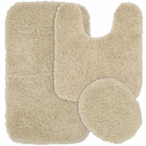 Garland Rug 3-Piece Jazz Shaggy Washable Nylon Bathroom Rug Set, Linen