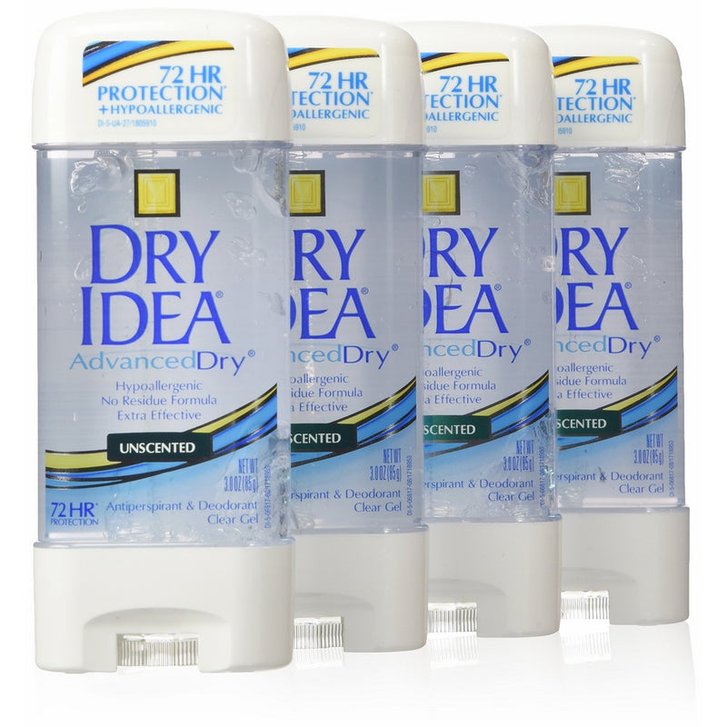 Dry Idea Advanced Dry Antiperspirant & Deodorant, Clear Gel, 72 Hr, Unscented, 3 Oz (Pack of 4)