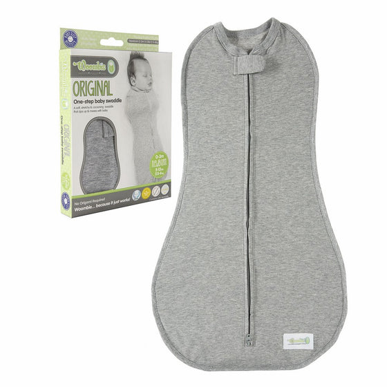 Woombie Original Nursery Swaddling Blanket - For Babies up to 3 Months (Twilight/Heathered Gray, 5-13 lbs)