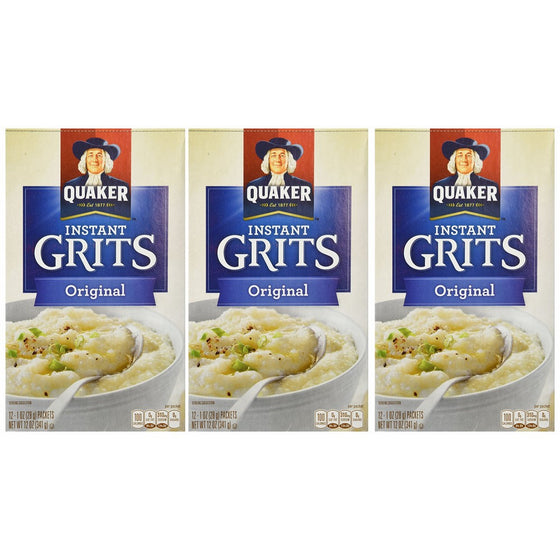 Quaker, Instant Grits, Original, 12 Count, 12oz Box (Pack of 3)