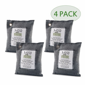 Moso Natural Air Purifying Bag. Odor Eliminator for Cars, Closets, Bathrooms and Pet Areas. Charcoal Color, 200-G, 4 Pack