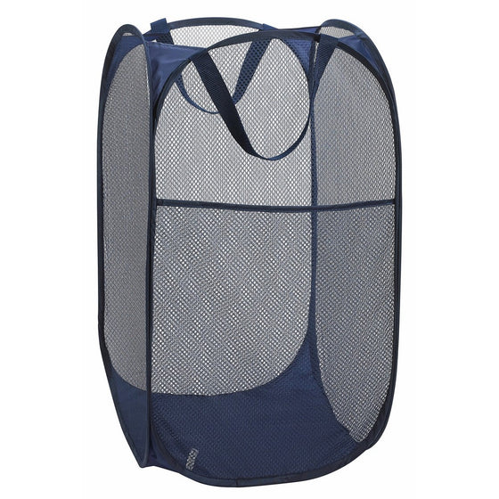 Mesh Popup Laundry Hamper - Portable, Durable Handles, Collapsible for Storage and Easy to Open. Folding Pop-Up Clothes Hampers Are Great for the Kids Room, College Dorm or Travel. (Blue)