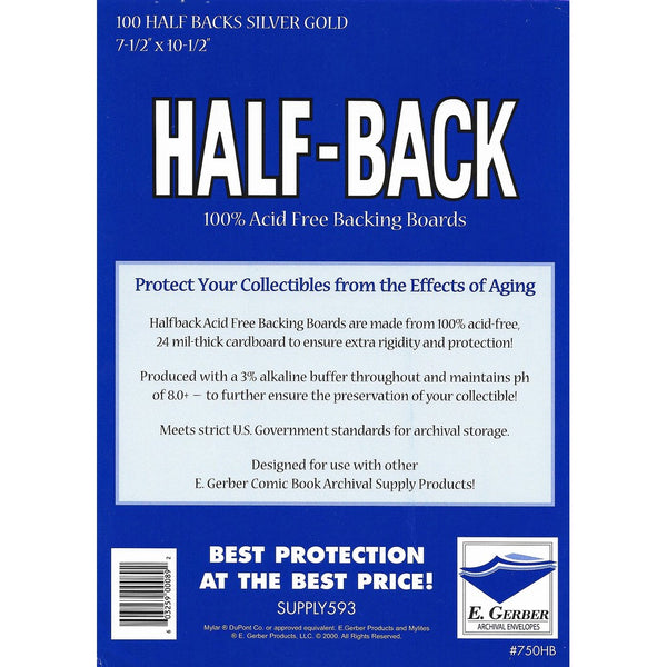 Half-Back Silver & Gold Comic Book Backing Boards 7 1/2" x 10 1/2"