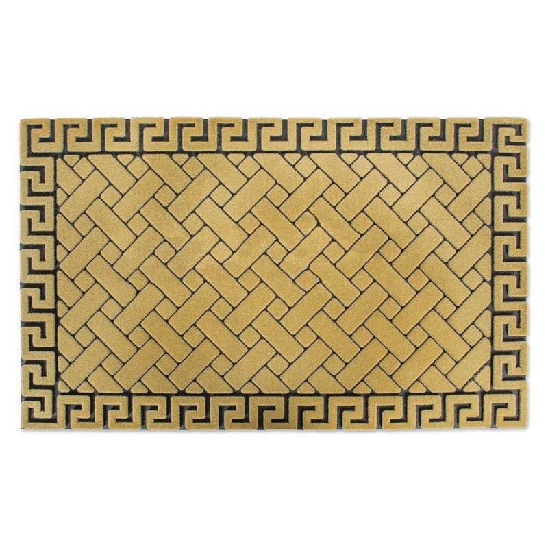 Non-Slip Outdoor/Indoor Flocked Doormat, 18x30", Heavy Duty Entry Way Shoes Scraper Patio Rug Dirt Debris Mud Trapper Waterproof-Greek Key Beige