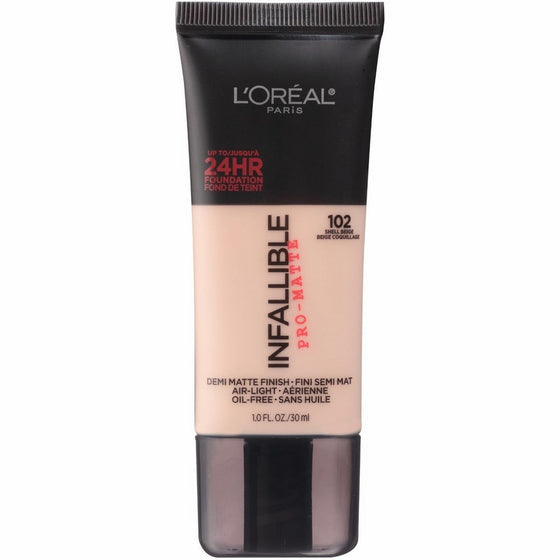 L'Oréal Paris Makeup Infallible Pro-Matte Foundation, 102 Shell Beige, 1 fl. oz.