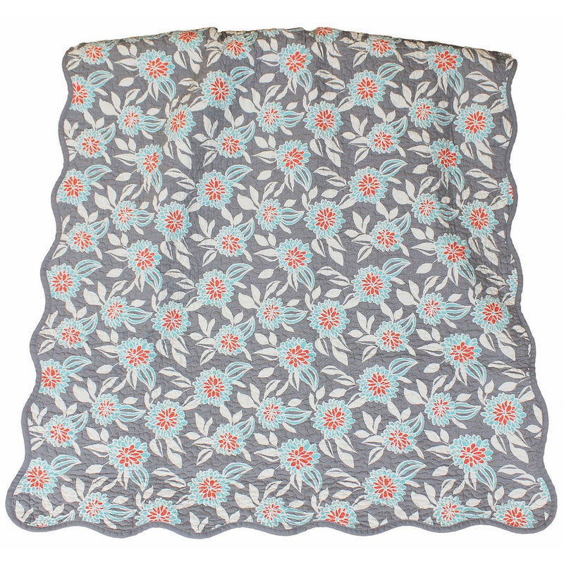 Balboa Baby Cotton Sateen Coverlet, Grey Dahlia/Coral Bloom