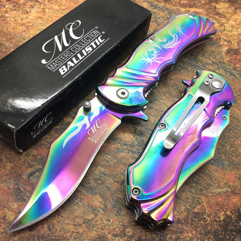 MC Ballistic All Rainbow Fantasy Dragon Titanium Folding Hunting Tactical Designers Pocket Knife