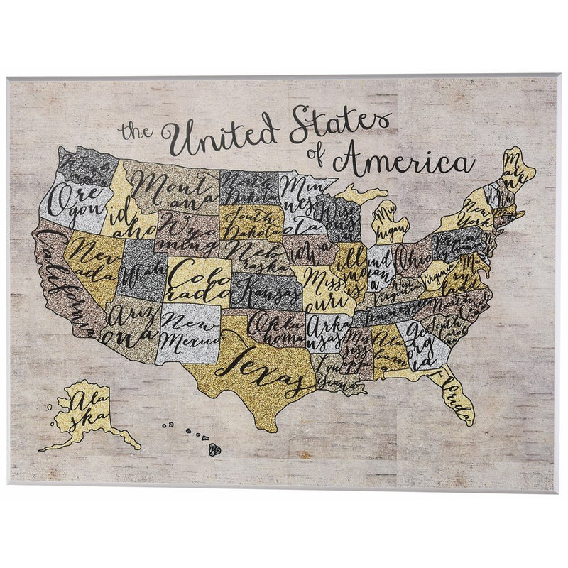 The Kids Room by Stupell United States Map Typography Art Wall Plaque, 11 x 0.5 x 15, Proudly Made in USA