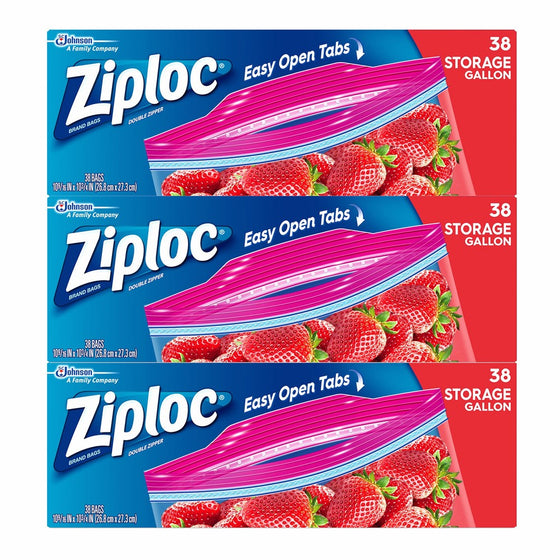 Ziploc Storage Bags, Gallon, 3 Pack, 38 ct