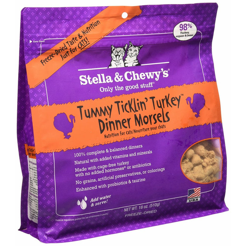 Stella & Chewy's Pouch Freeze-Dried Raw Tummy Ticklin' Turkey Dinner Morsels Grain-Free Cat Food, 18 oz