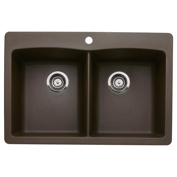 Blanco 440218 Diamond Double-Basin Drop-In or Undermount Granite Kitchen Sink, Cafe Brown
