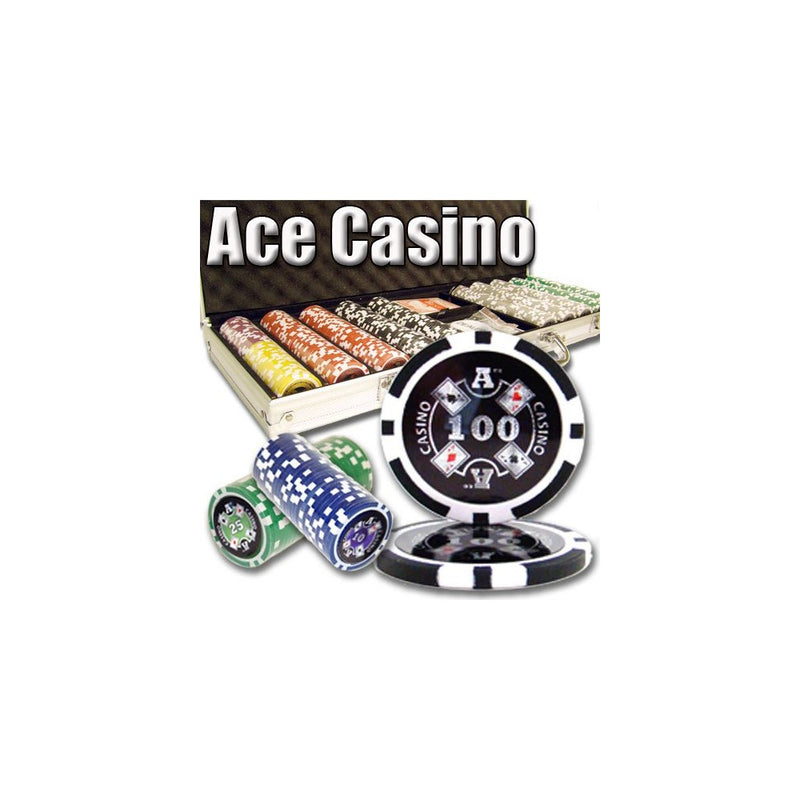 500 Count Ace Casino Poker Set - 14 Gram Clay Composite Chips with Aluminum Case, Playing Cards, & Dealer Button for Texas Hold'em, Blackjack, & Casino Games by Brybelly