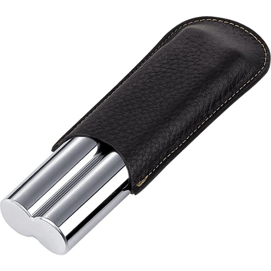 Visol Products VCASE1004 "Double Trouble" Black Leather and Stainless Steel Cigar Case