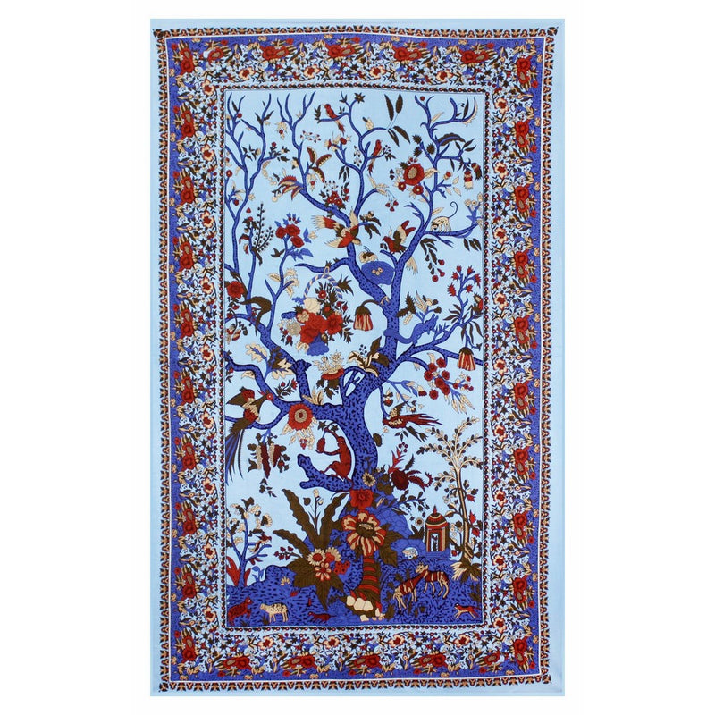 Sunshine Joy Tree Of Life Indian Tapestry Beach Sheet Hanging Wall Art 60x90 Inches (Blue)