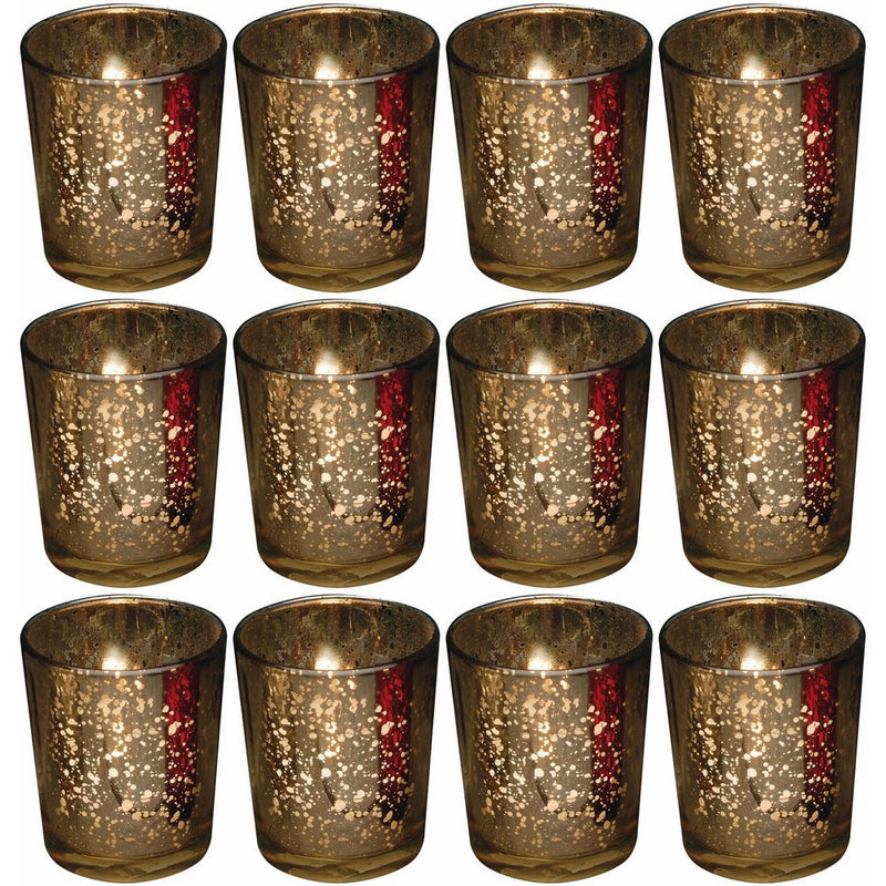Biedermann Rustic Glass Votive Holder, Gold, Set of 12