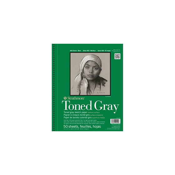 Strathmore 412-109 400 Series Toned Gray Sketch Pad, 9"x12" Wire Bound, 50 Sheets