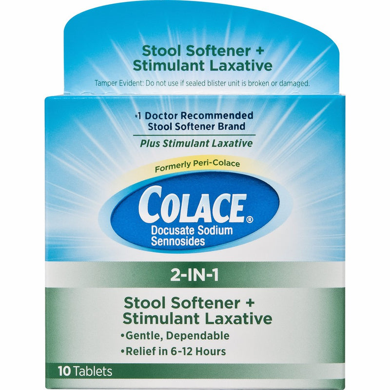 Colace 2-in-1 Tablets Stool Softener & Stimulant Laxative, 10-Count Tablets (packaging may vary)