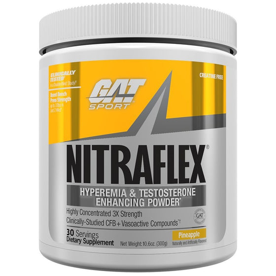 GAT Clinically Tested Nitraflex, Testosterone Enhancing Pre Workout, Pineapple, 300 Gram