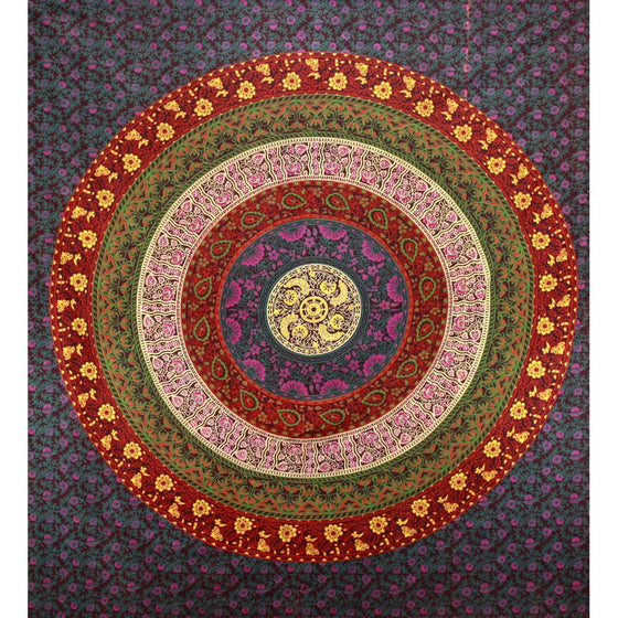 Sunshine Joy Circle Of Flowers Barhmeri Indian Tapestry - Beach Sheet - Hanging Wall Art (85X100 inches)