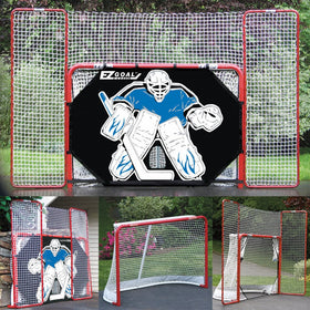EZ Goal 2 in. Folding Steel Hockey Goal with Backstop - Shooter Tutor & Targets – (Lifetime Warranty On Goal Net)