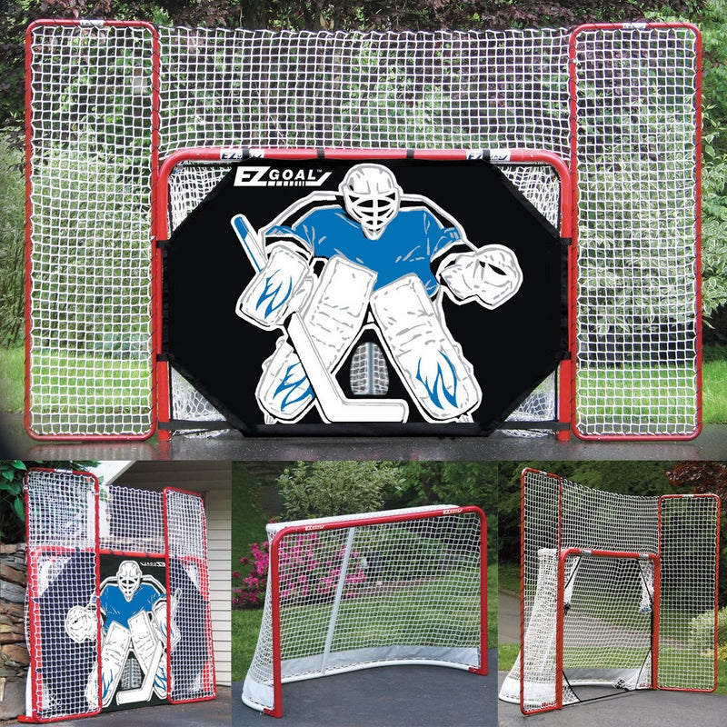 EZ Goal 2 in. Folding Steel Hockey Goal with Backstop - Shooter Tutor & Targets – (Lifetime Warranty On Goal Net)