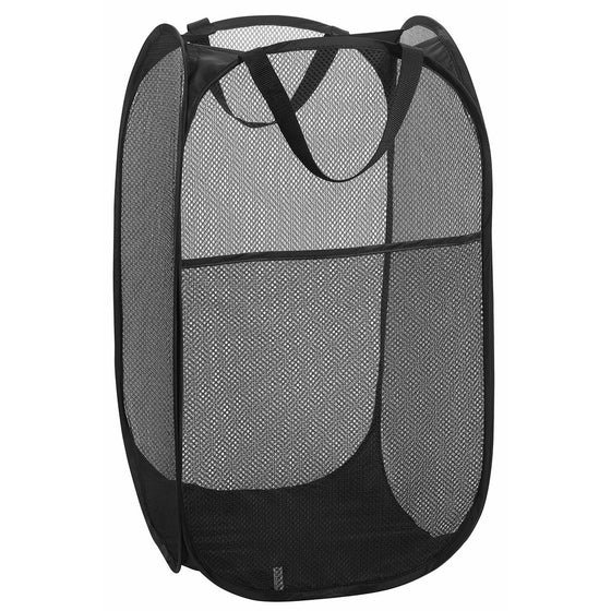 Mesh Popup Laundry Hamper - Portable, Durable Handles, Collapsible for Storage and Easy to Open. Folding Pop-Up Clothes Hampers Are Great for the Kids Room, College Dorm or Travel. (Black)