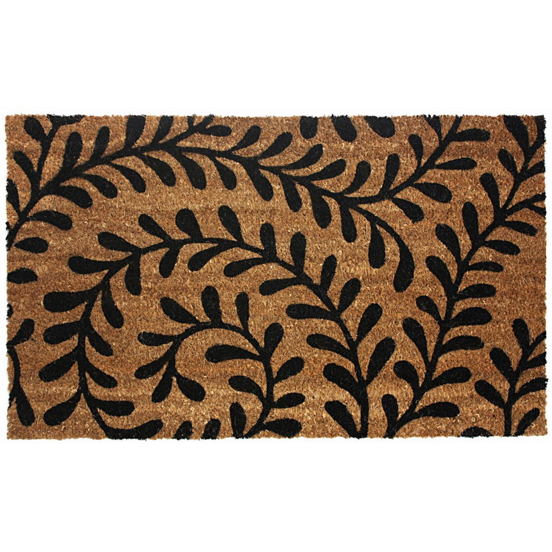 J&M Home Fashions Natural Coir Coco Fiber Non-Slip Outdoor/Indoor Doormat, 18x30", Heavy Duty Entry Way Shoes Scraper Patio Rug Dirt Debris Mud Trapper Waterproof-Black Ferns