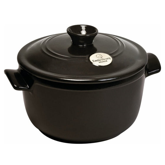 Emile Henry France Flame Round Stewpot Dutch Oven, 4.2 quart, Charcoal