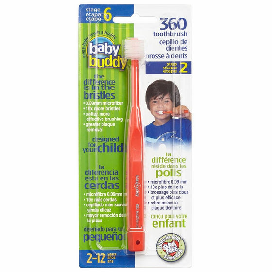 Brilliant Child Toothbrush by Baby Buddy - For Ages 2 Years, BPA Free Super-Fine Micro Bristles Clean All-Around Mouth, Kids Love Them, Red, 1 Count