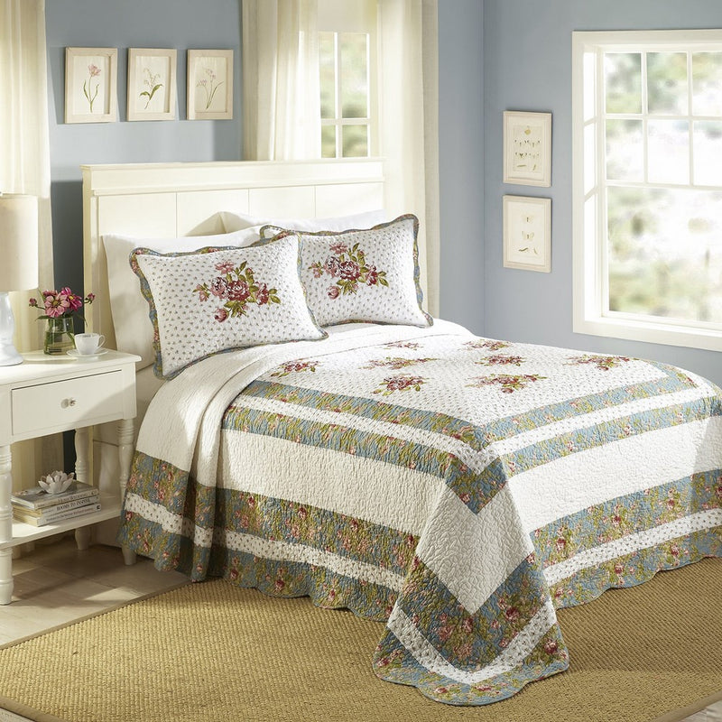 Modern Heirloom Collection 96" by 110" Loretta Cotton Quilted Bedspread, Full