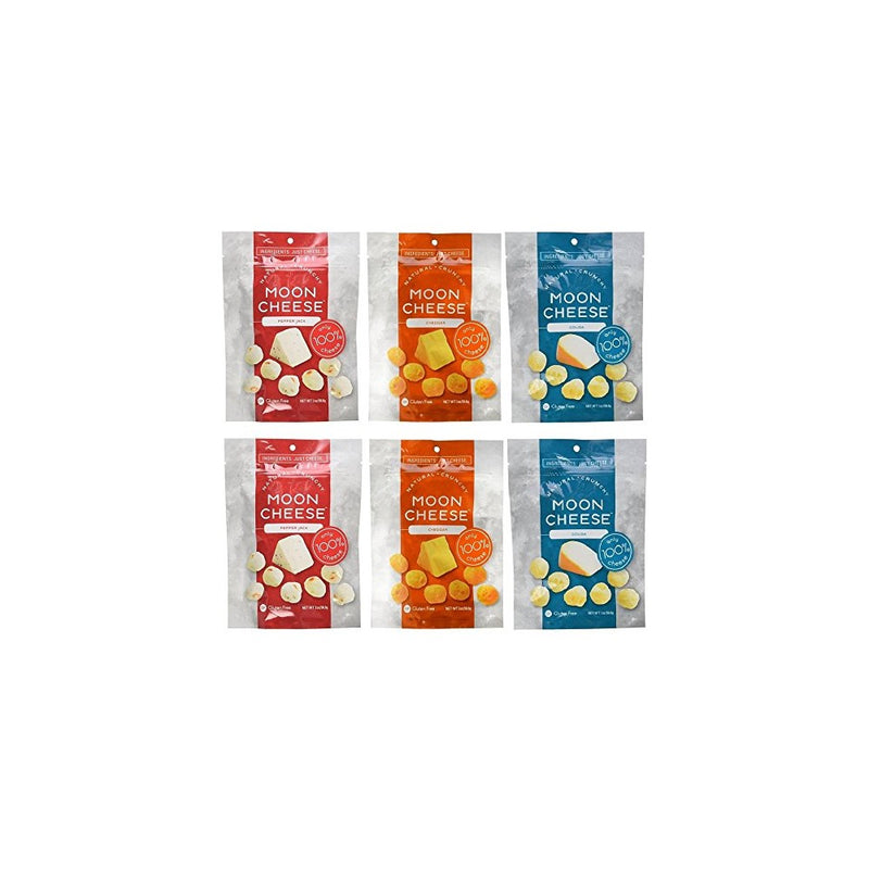 Moon Cheese 2 OZ, Pack of Six, Assortment (Gouda, Pepper Jack, and Cheddar), 100% Cheese and Gluten Free